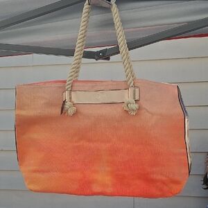 Victoria's Secret Orange and Tan Tote with Nautical Rope Handles